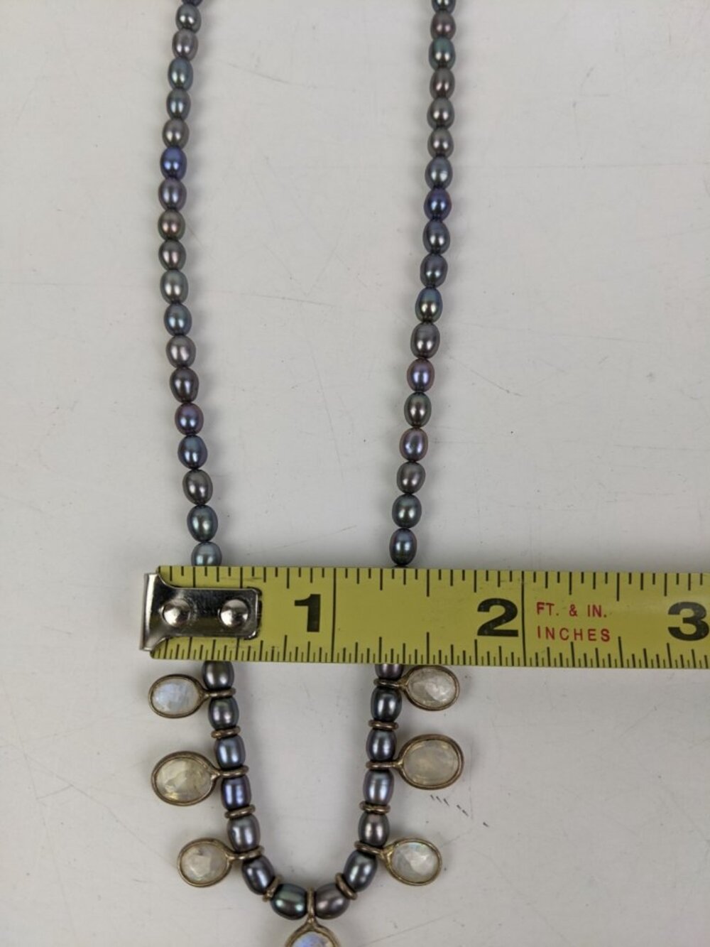 Iridescent Pearl & Moonstone Necklace Statement Vintage Teardrop - Picture 12 of 12